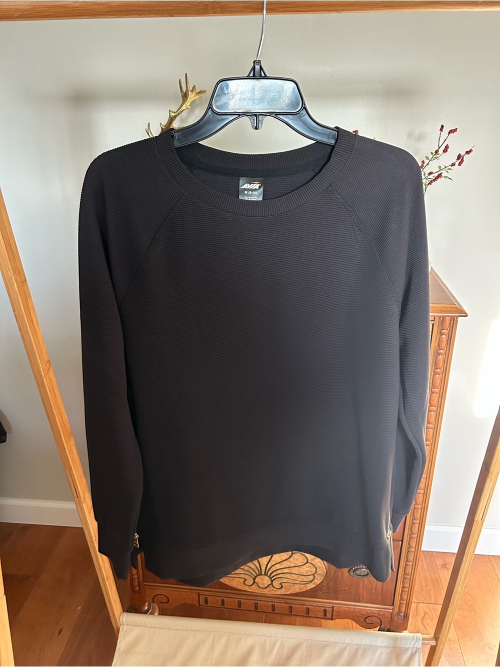 Avia Black Ribbed Crewneck Long Sleeve Top